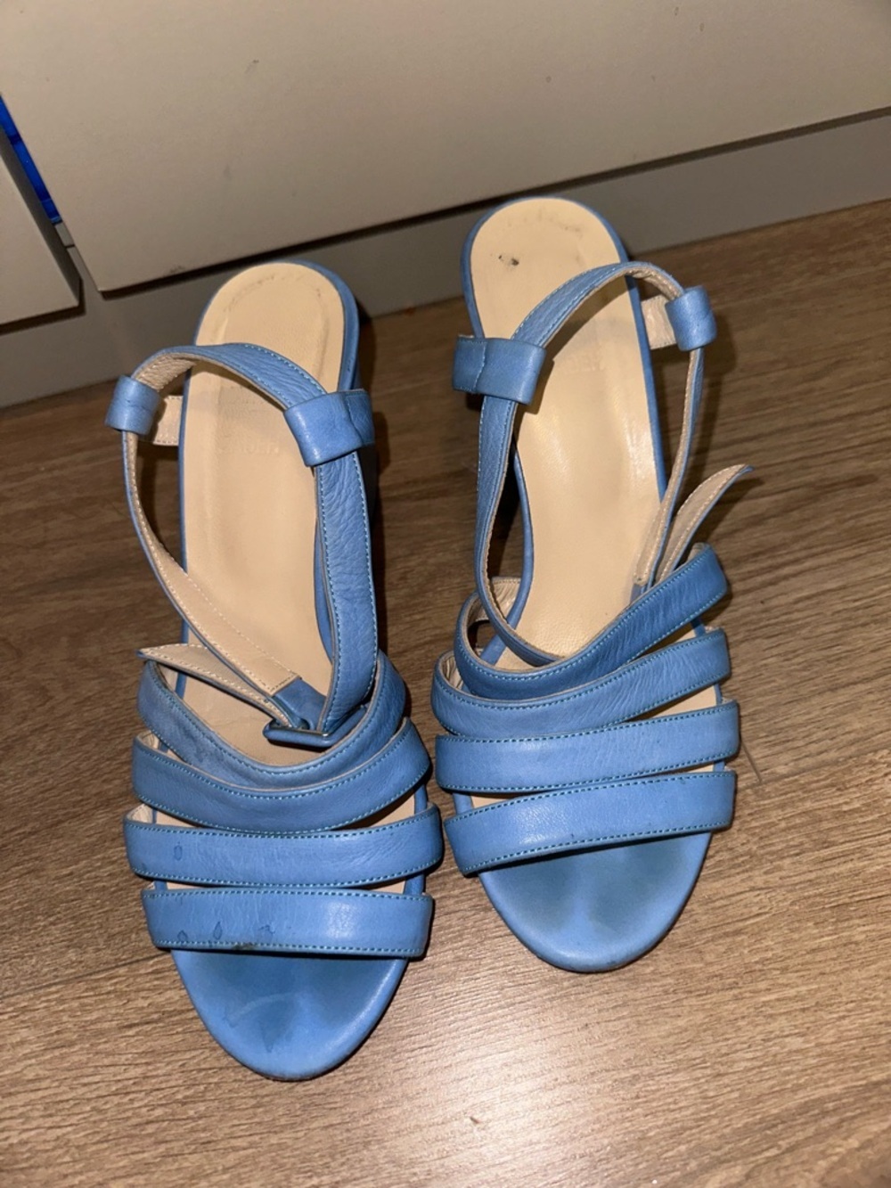Light Blue Strappy Block Heel Sandals Size 36.5